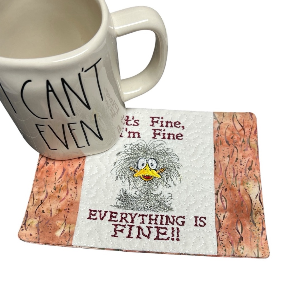 Hand Crafted Mug Rug Coaster Embroidered Cotton Fabric Funny Quirky Duck - Picture 9 of 10